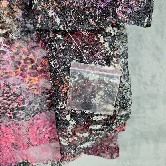 Womens Top 3X Cheetah Lace Whimsygoth Sheer Fairy Grunge Patchwork Button‎ Down - Picture 4 of 8